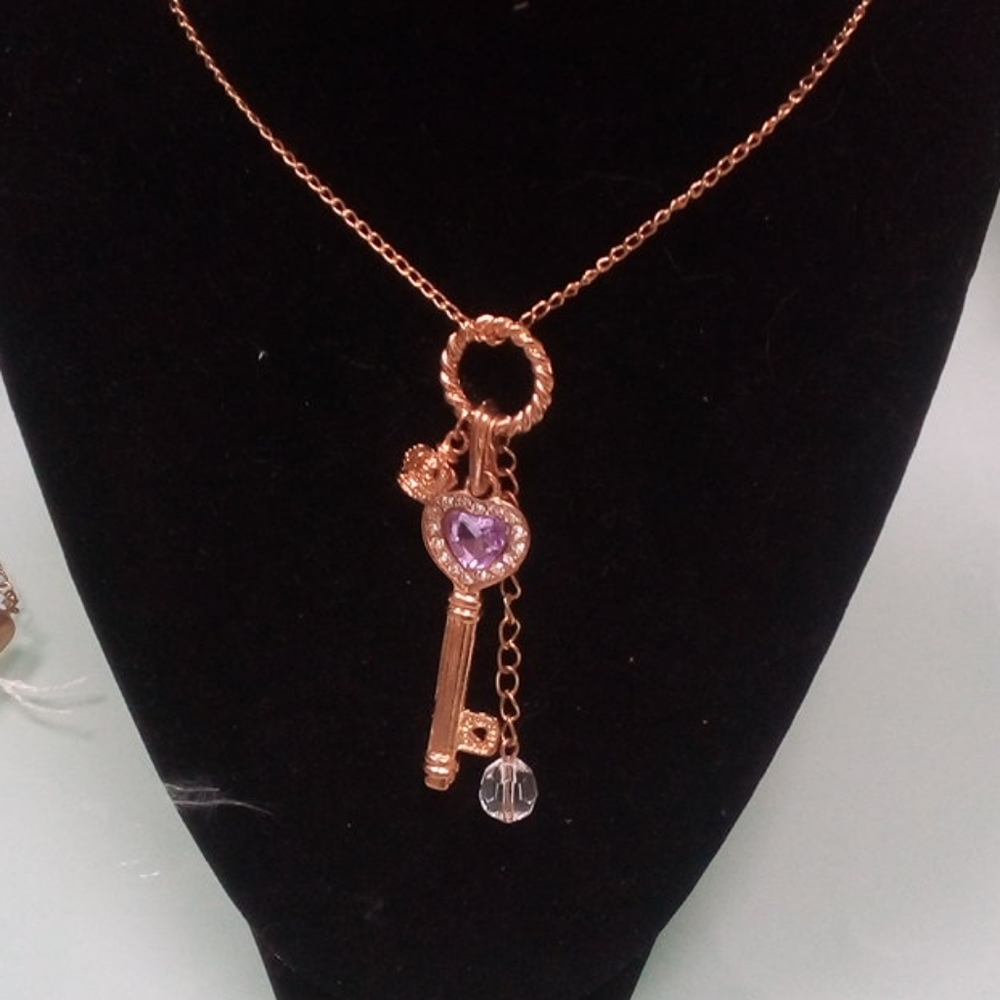 Necklace with key and purple stone 24 inch chain